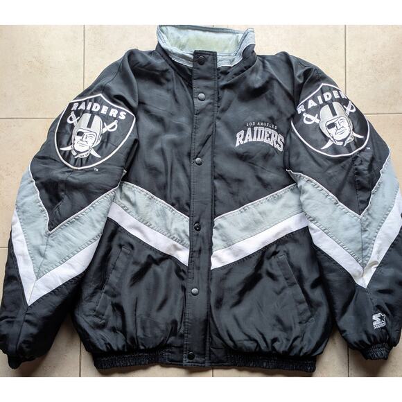 Los Angeles Raiders 90s STARTER puffer Al DAVIS jacket 2X blk silver NFL Pro vtg - Picture 2 of 10